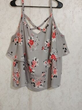 Torrid Gray Floral Dressy/Casual Tank Camisole Top With Adjustable Straps